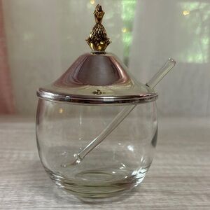 Glass Honey Jar with Gold Pineapple Lid and Spoon